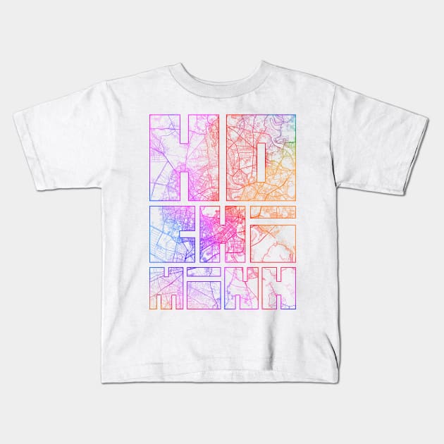 Ho Chi Minh, Vietnam City Map Typography - Colorful Kids T-Shirt by deMAP Studio